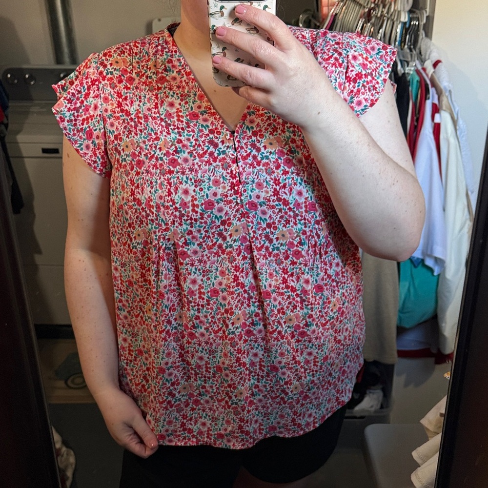Carolina Belle Red Floral Blouse
